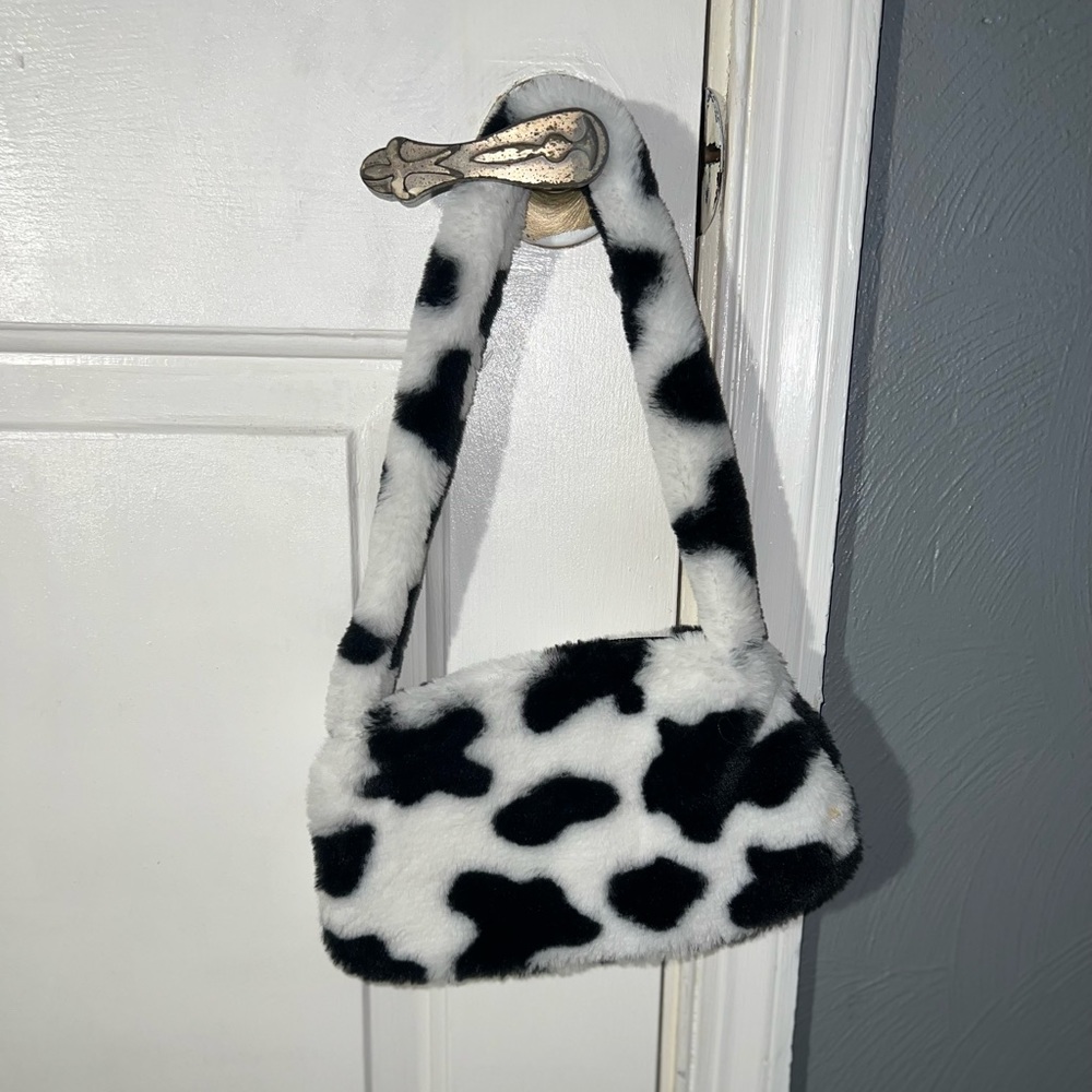 Black & White Cow Print Fur Purse